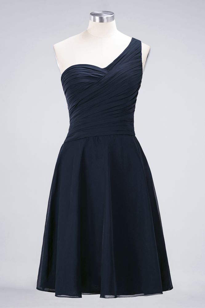 Vestido de dama de honor con escote corazón y un hombro hasta la rodilla, con volantes, vestido de fiesta acampanado