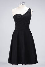 Vestido de dama de honor con escote corazón y un hombro hasta la rodilla, con volantes, vestido de fiesta acampanado
