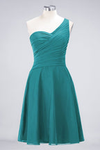 Vestido de dama de honor con escote corazón y un hombro hasta la rodilla, con volantes, vestido de fiesta acampanado