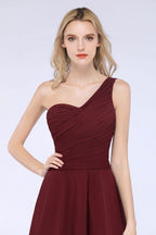 Vestido de dama de honor con escote corazón y un hombro hasta la rodilla, con volantes, vestido de fiesta acampanado