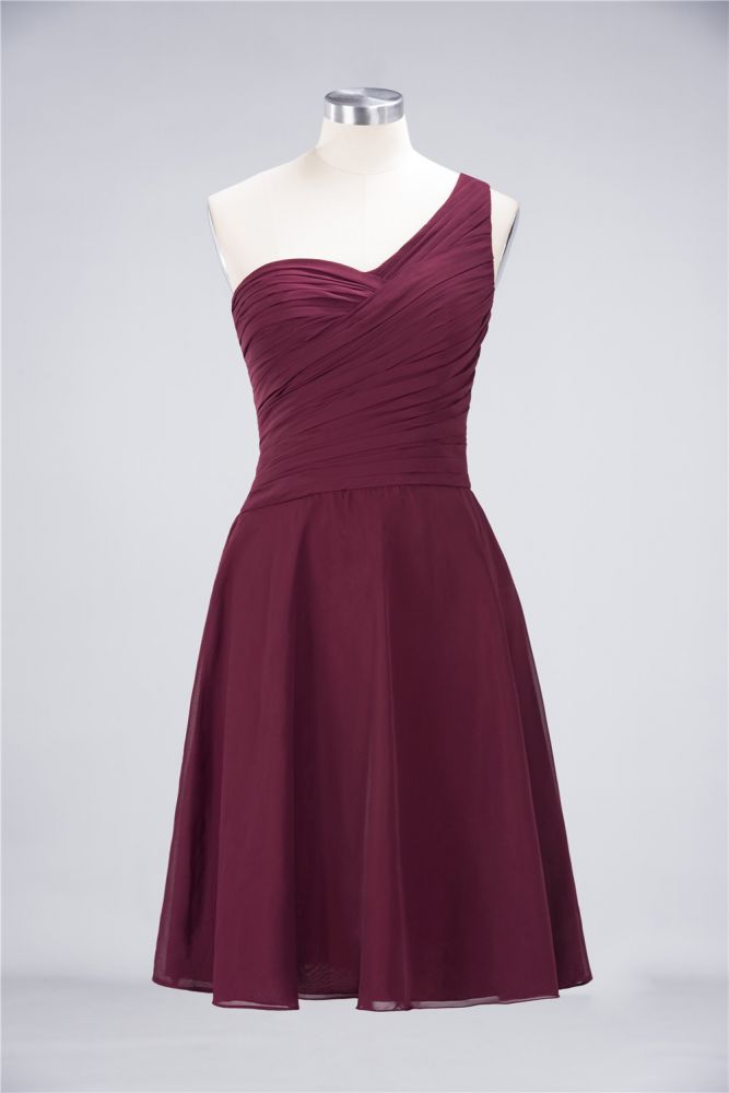 Vestido de dama de honor con escote corazón y un hombro hasta la rodilla, con volantes, vestido de fiesta acampanado
