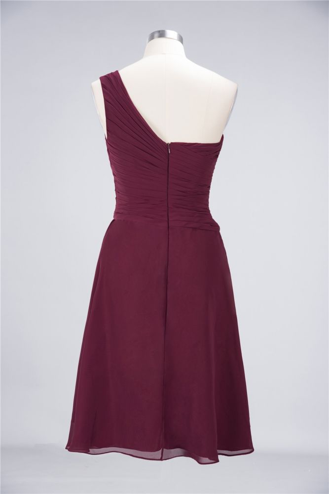 Vestido de dama de honor con escote corazón y un hombro hasta la rodilla, con volantes, vestido de fiesta acampanado