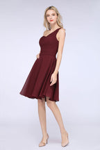Vestido de dama de honor con escote corazón y un hombro hasta la rodilla, con volantes, vestido de fiesta acampanado