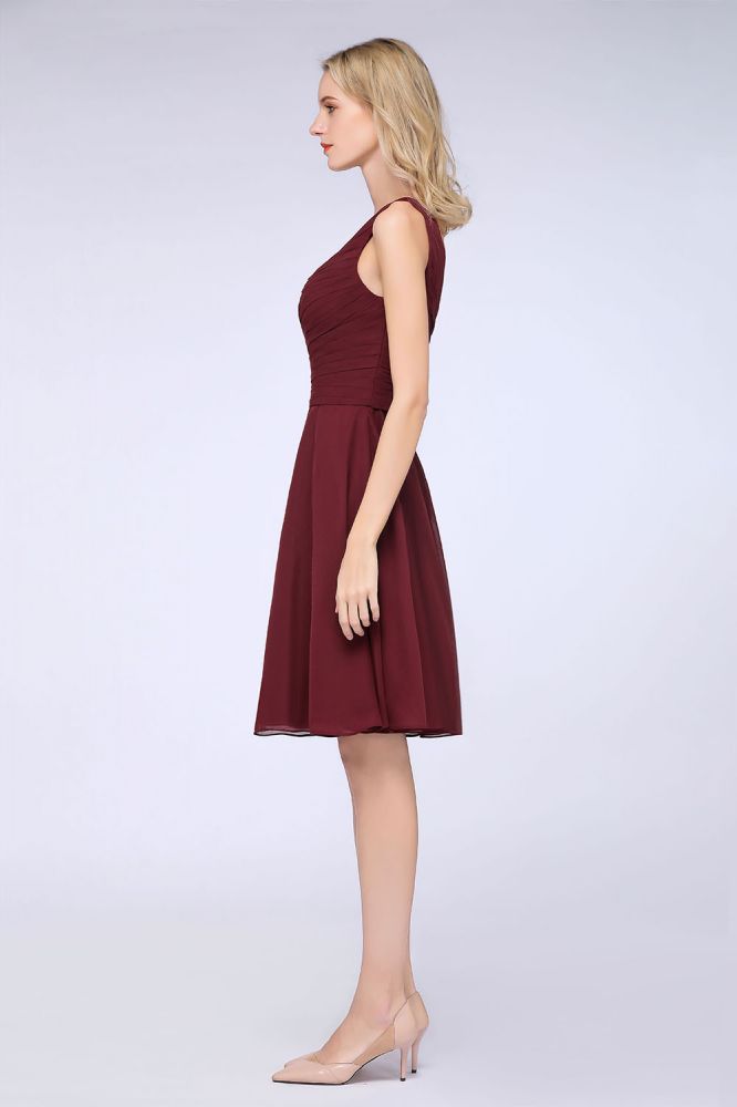 Vestido de dama de honor con escote corazón y un hombro hasta la rodilla, con volantes, vestido de fiesta acampanado