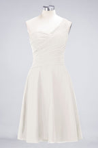 Vestido de dama de honor con escote corazón y un hombro hasta la rodilla, con volantes, vestido de fiesta acampanado