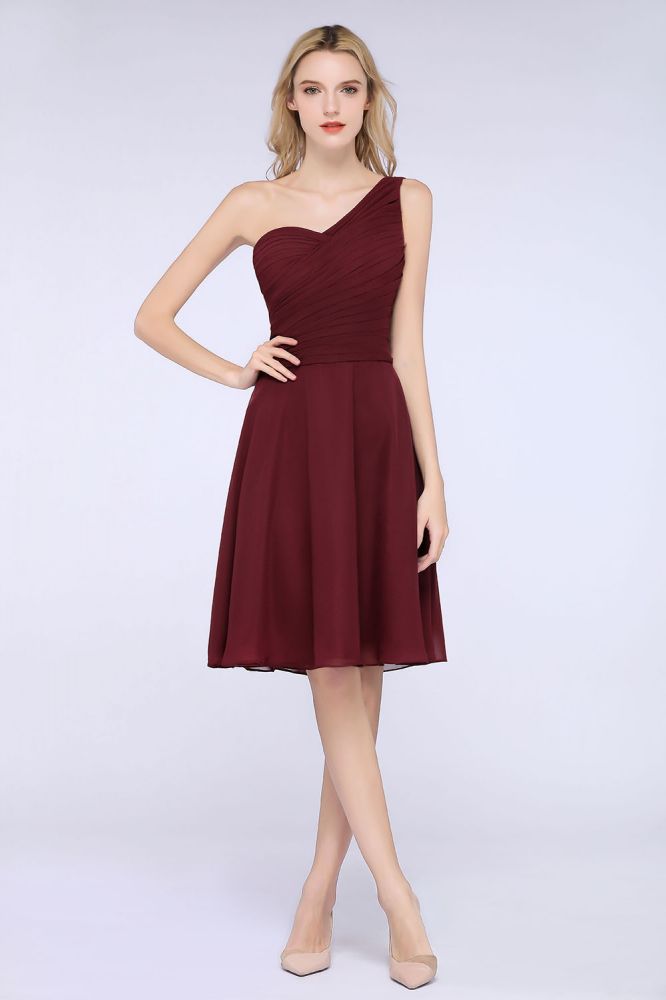 Vestido de dama de honor con escote corazón y un hombro hasta la rodilla, con volantes, vestido de fiesta acampanado