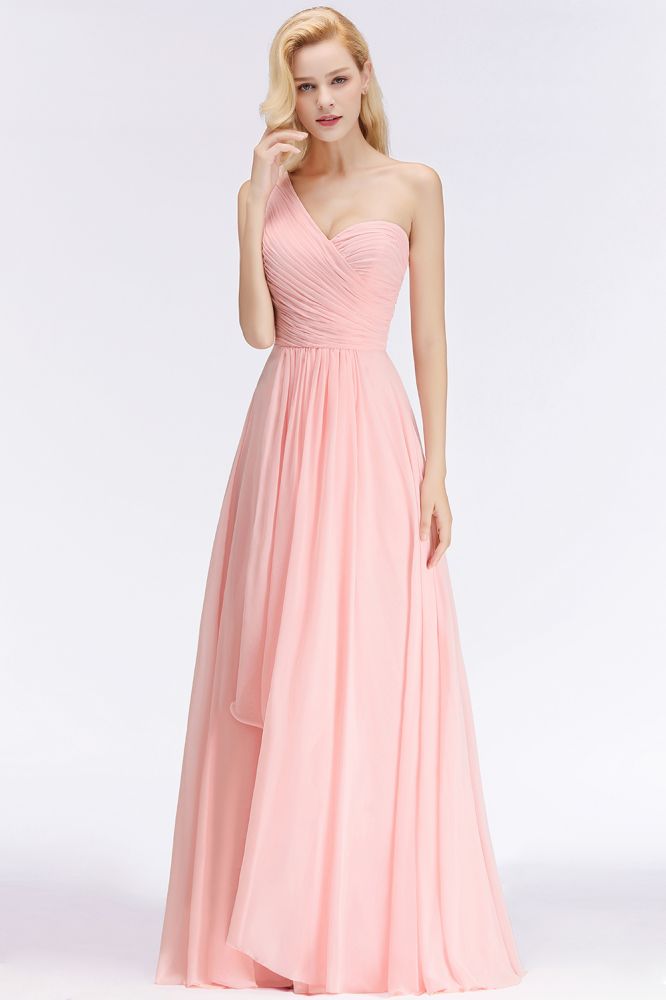 Vestido de dama de honor de gasa con volantes y escote corazón de un solo hombro, vestido de noche estilo Aline