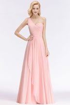 Vestido de dama de honor de gasa con volantes y escote corazón de un solo hombro, vestido de noche estilo Aline