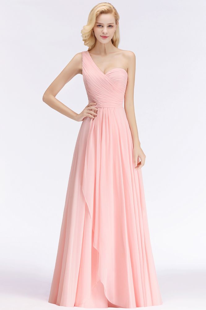 Vestido de dama de honor de gasa con volantes y escote corazón de un solo hombro, vestido de noche estilo Aline