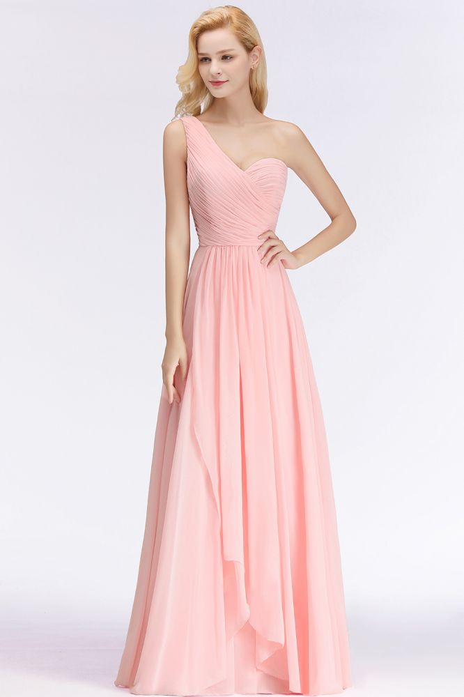 Vestido de dama de honor de gasa con volantes y escote corazón de un solo hombro, vestido de noche estilo Aline
