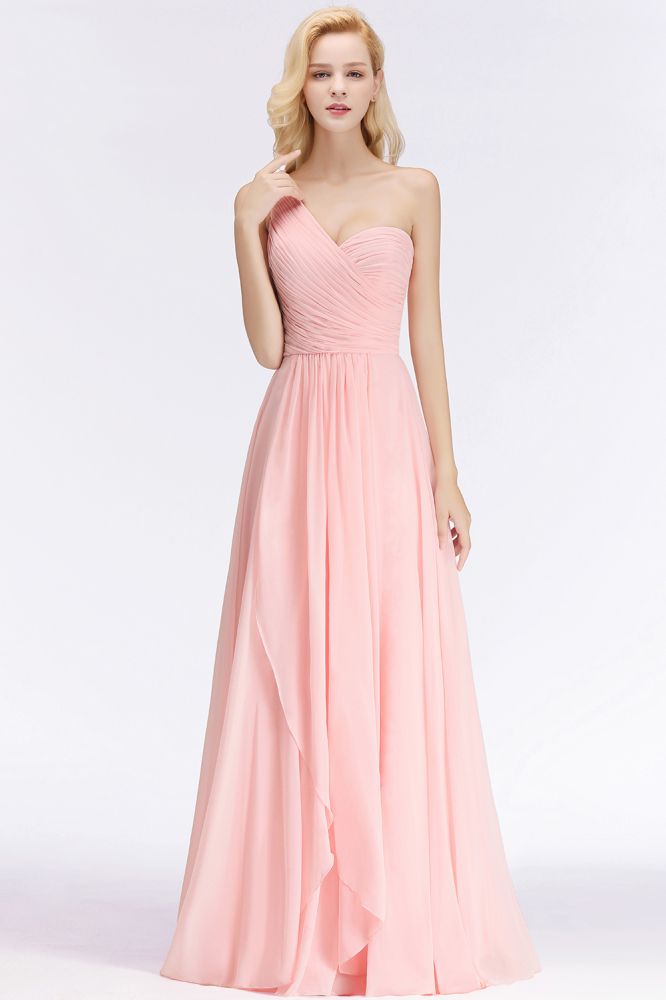 Vestido de dama de honor de gasa con volantes y escote corazón de un solo hombro, vestido de noche estilo Aline