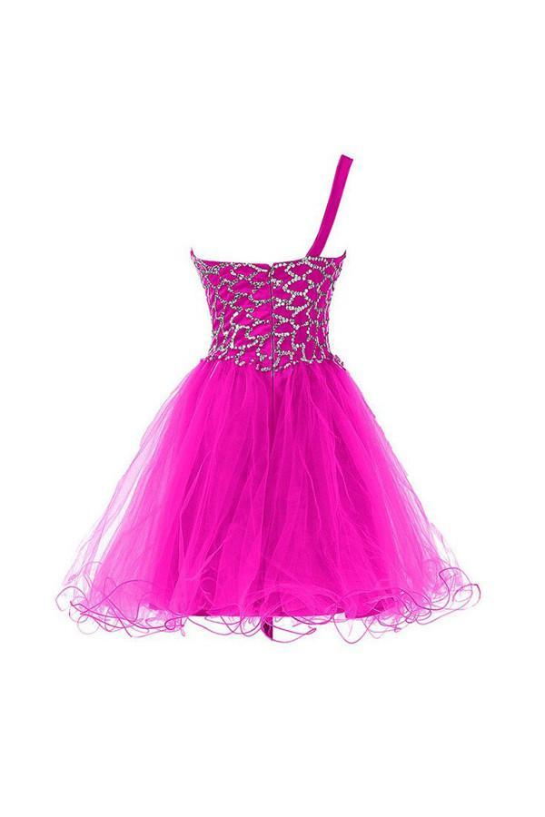 Hot Pink Homecoming Kleider One-Shoulder Kurze Ballkleider PG073