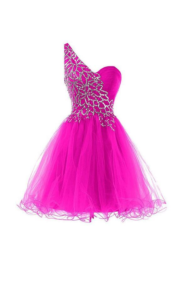 Hot Pink Homecoming Kleider One-Shoulder Kurze Ballkleider PG073