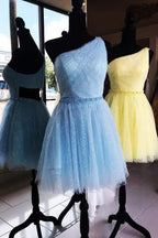 Einschultriges gelbes schickes Tüll-Heimkehrkleid, süßes Abschlusskleid, PD374