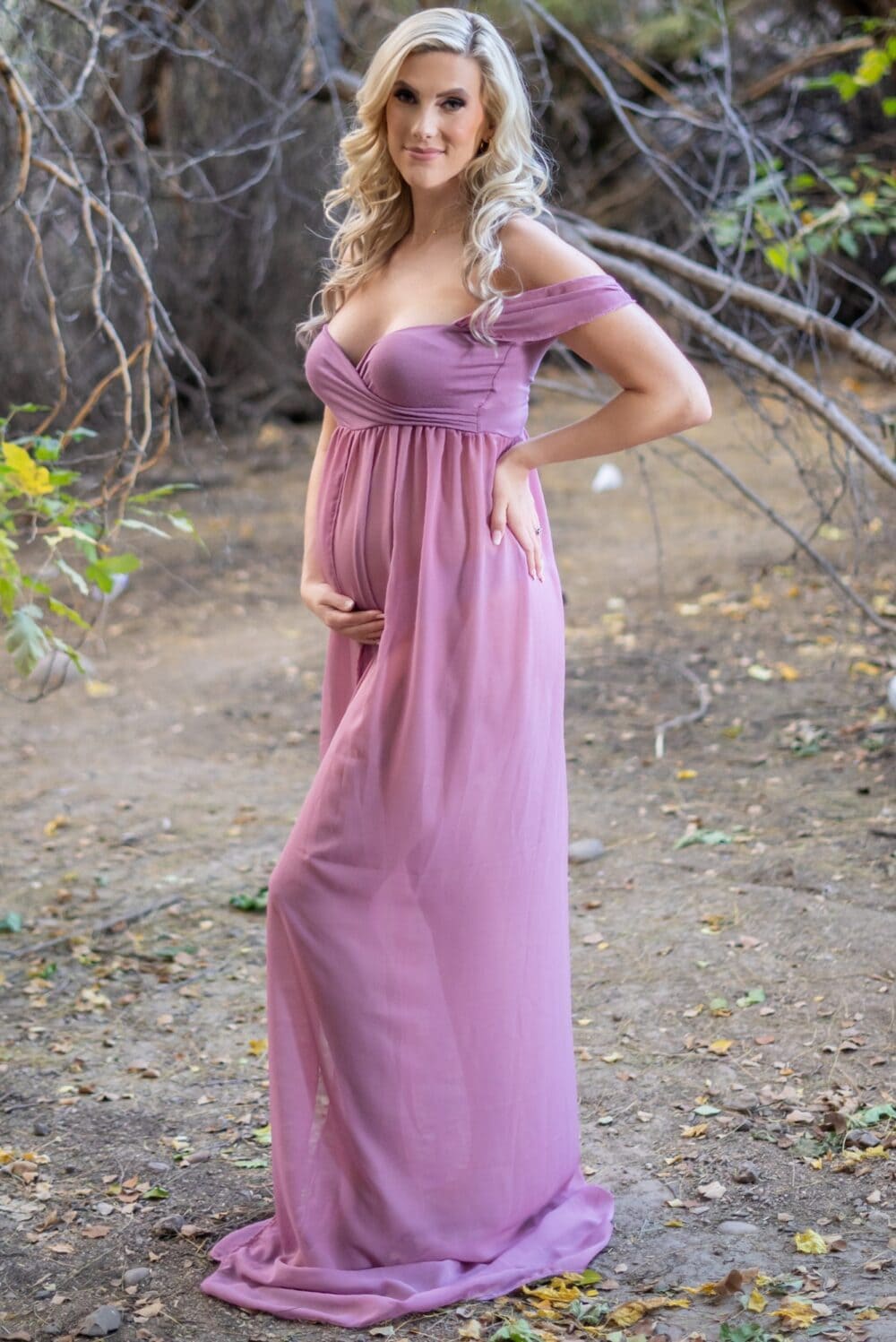 Open Chiffon Off Shoulder Maternity Gown SY031