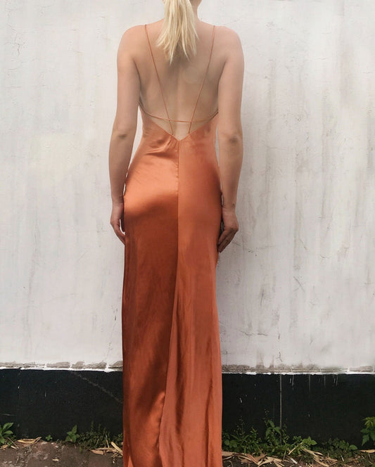 Orange Burnt Aiza Mulberry Sik Dress Gown