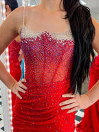 Oriole | Vestido de fiesta de sirena con tirantes finos, cuentas y abertura