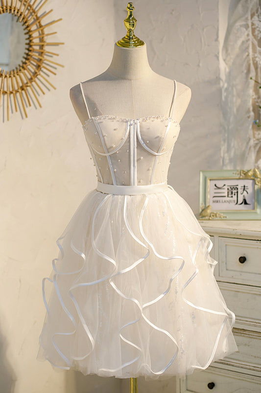 Bethany | Vestido corto de tul con tirantes finos y corte A para el regreso a casa