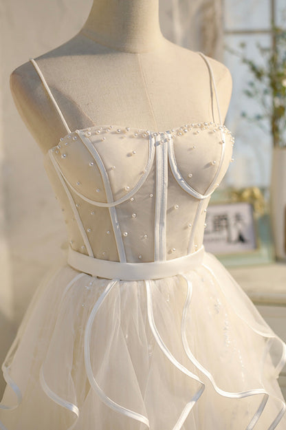 Bethany | Vestido corto de tul con tirantes finos y corte A para el regreso a casa
