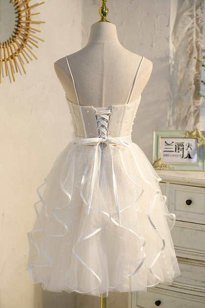 Bethany | Vestido corto de tul con tirantes finos y corte A para el regreso a casa