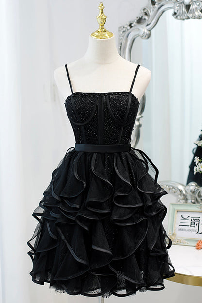 Bethany | Vestido corto de tul con tirantes finos y corte A para el regreso a casa