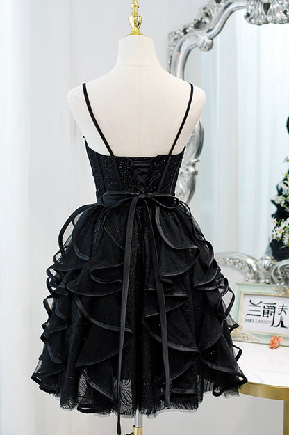 Bethany | Vestido corto de tul con tirantes finos y corte A para el regreso a casa