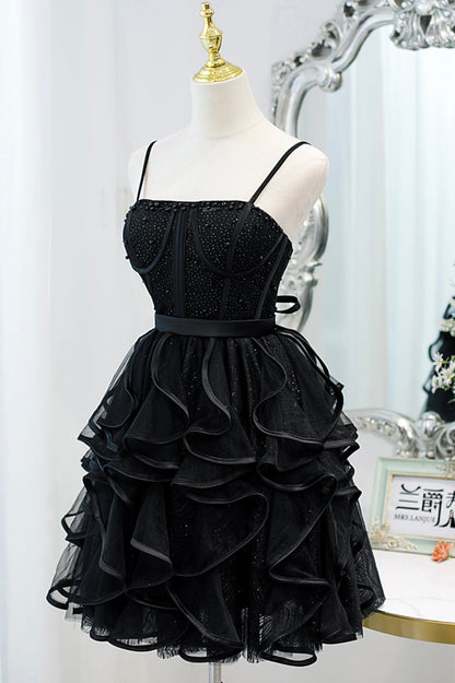 Bethany | Vestido corto de tul con tirantes finos y corte A para el regreso a casa