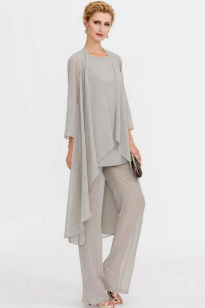 Hosenanzug 3-teiliger Anzug Mutter der Braut Kleid Plus Size Bodenlang Chiffon