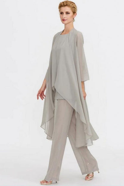 Hosenanzug 3-teiliger Anzug Mutter der Braut Kleid Plus Size Bodenlang Chiffon