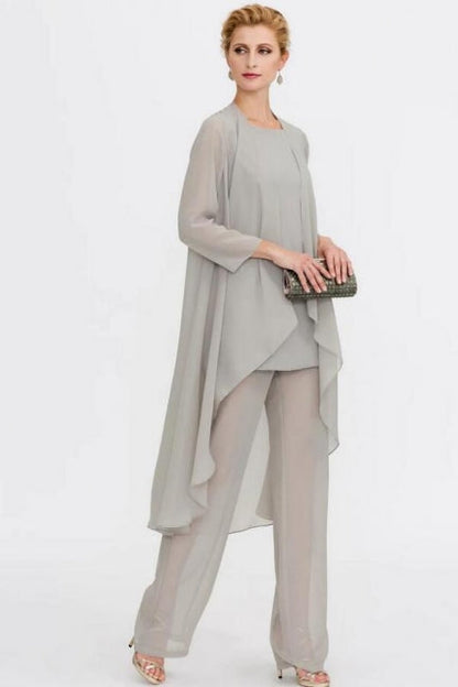 Hosenanzug 3-teiliger Anzug Mutter der Braut Kleid Plus Size Bodenlang Chiffon