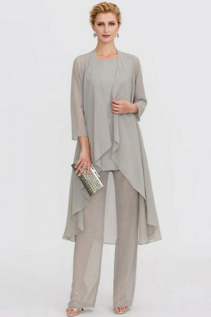 Hosenanzug 3-teiliger Anzug Mutter der Braut Kleid Plus Size Bodenlang Chiffon