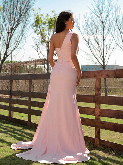 Satin Ruched One-Shoulder Prom Dresses SYP160