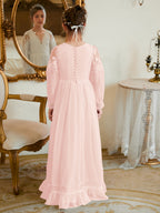 Bodenlanges Chiffon-Kleid in A-Linie und Elfenbein für die Erstkommunion 