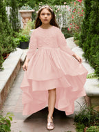 Vestido de niña de las flores asimétrico de satén con corte A