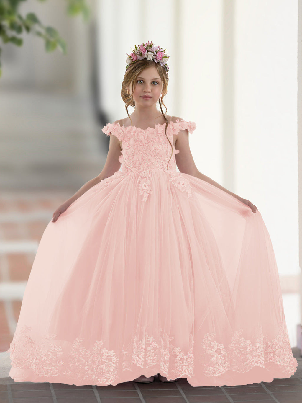 Vestido de fiesta/princesa de encaje con cola larga, color rosa, para cumpleaños