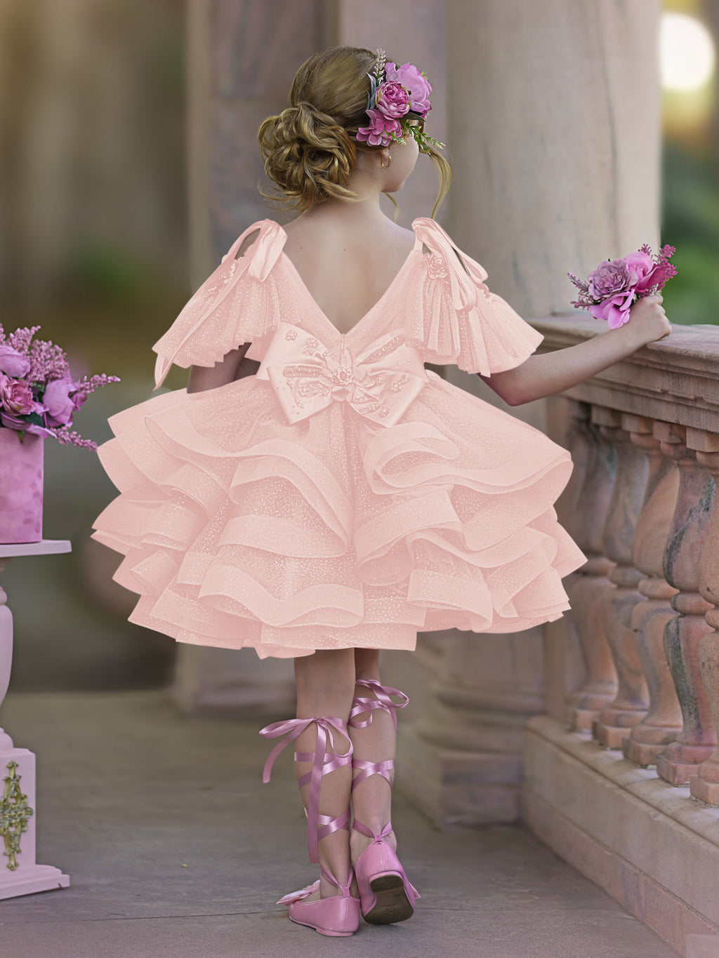 Vestido de fiesta/princesa de tul hasta la rodilla para niña de las flores de cumpleaños