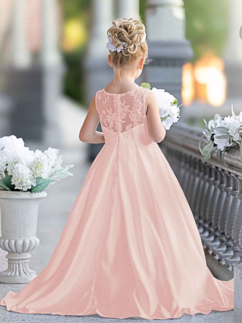 A-Linie Spitze Satin Bodenlang Erstkommunionkleid für Blumenmädchen 