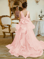 Duchesse-Linie/Princess-Linie Satin Tüll Bodenlang Blumenmädchenkleid 