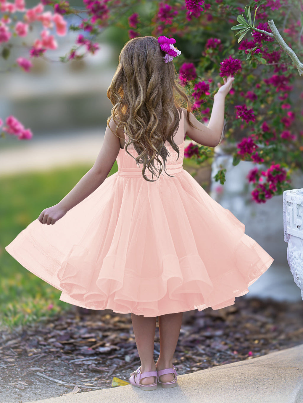 Vestido de fiesta/princesa de tul hasta la rodilla para niña de las flores