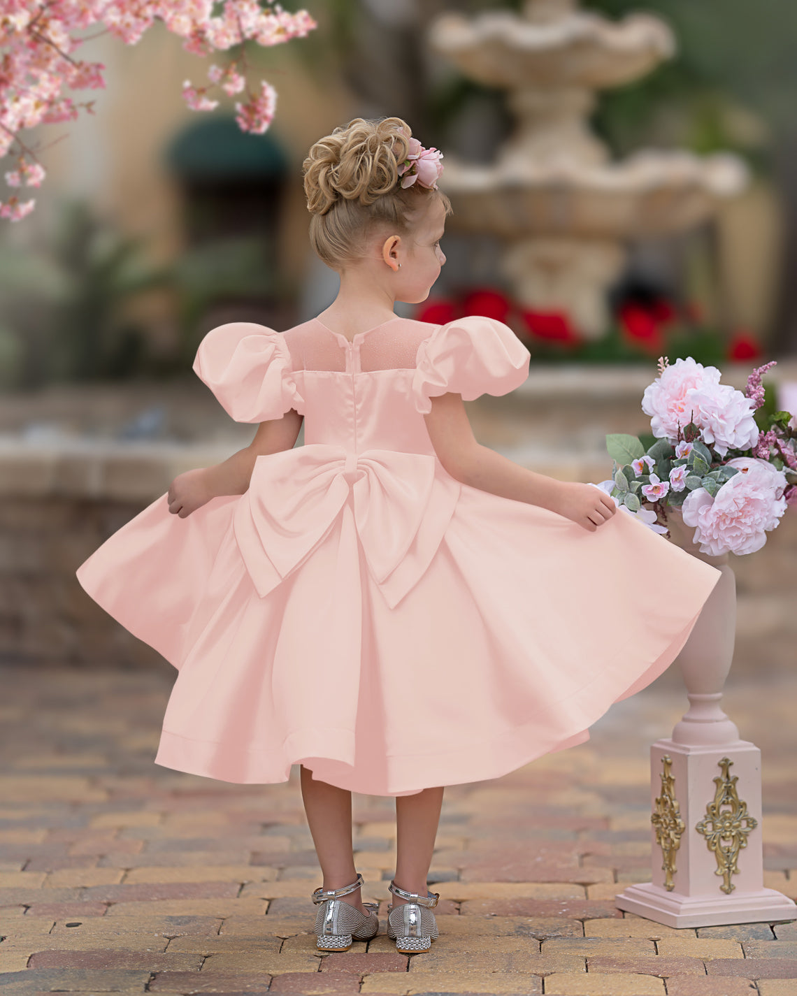 Duchesse-Linie/Princess-Linie Satin Knielang Blumenmädchenkleid 