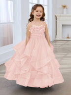Slate Blue A-Line Princess Sleeveless Tulle Flower Girl Dress
