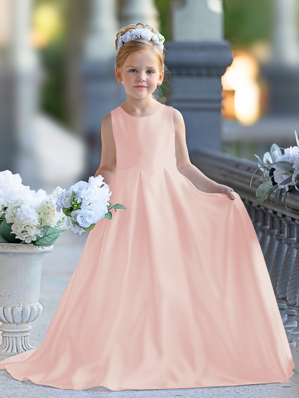 A-Linie Spitze Satin Bodenlang Erstkommunionkleid für Blumenmädchen 