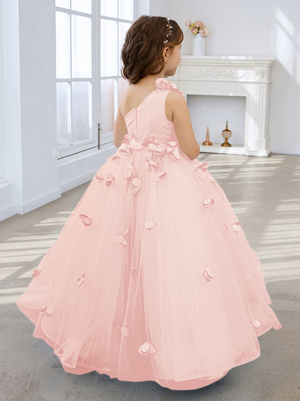 Duchesse-Linie/Princess-Linie Tüll Bodenlang Blumenmädchenkleid 