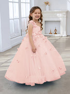 Duchesse-Linie/Princess-Linie Tüll Bodenlang Blumenmädchenkleid 