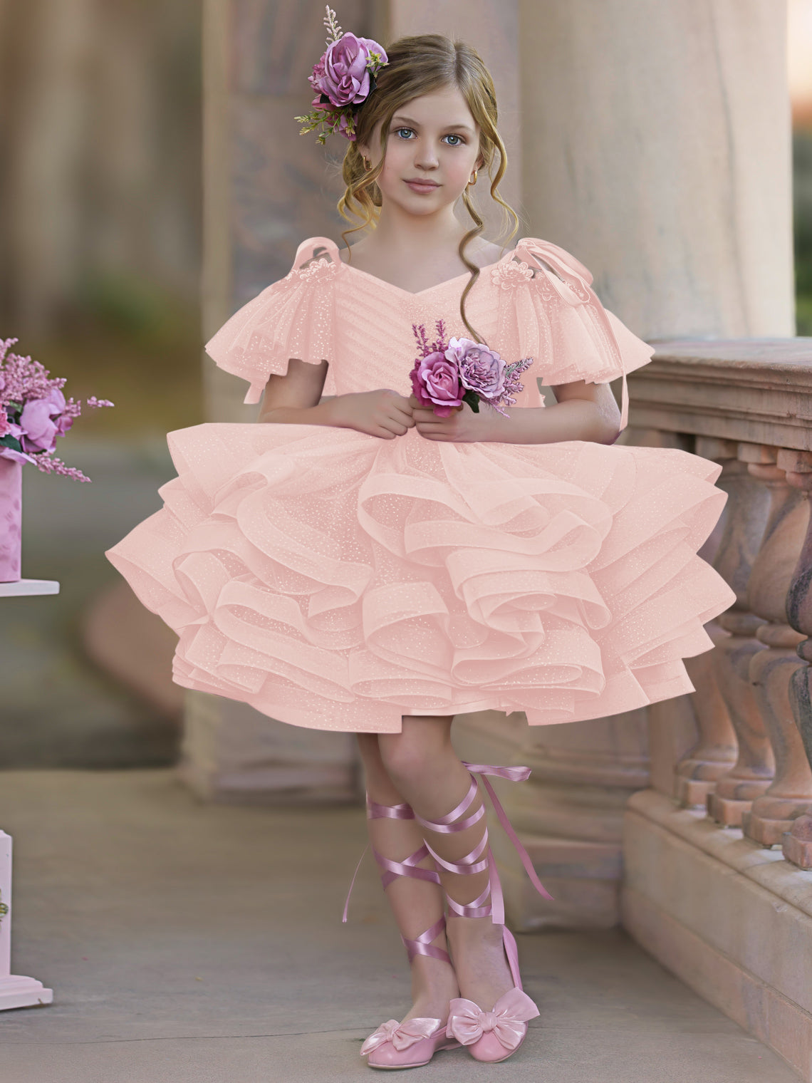 Vestido de fiesta/princesa de tul hasta la rodilla para niña de las flores de cumpleaños