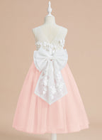Floral Lace and Large Bow Tea-length Dress