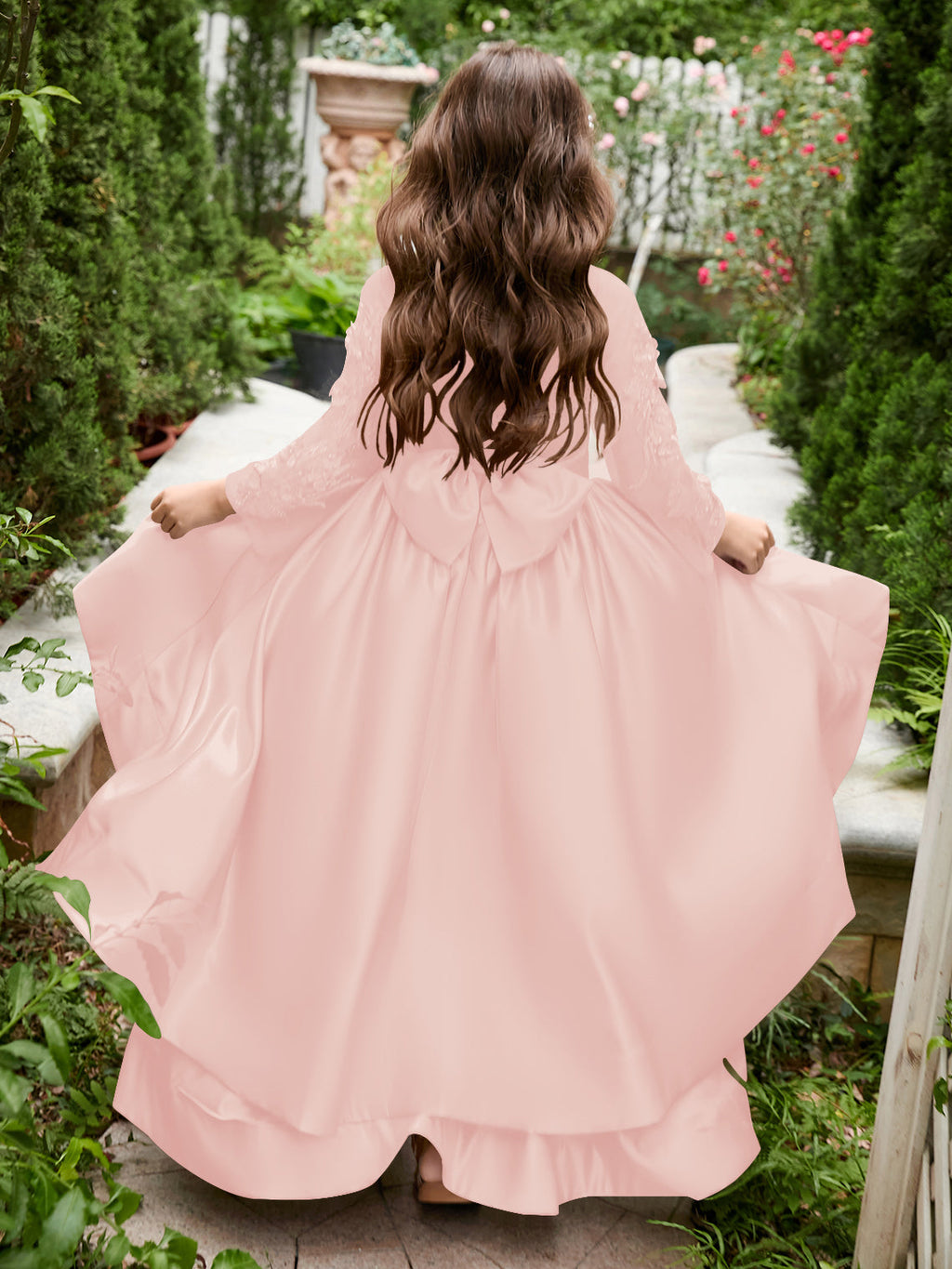 Vestido de niña de las flores asimétrico de satén con corte A