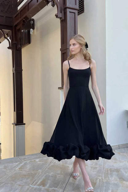 Percival | Langes weißes Satin-Ballkleid in A-Linie mit Rüschen 