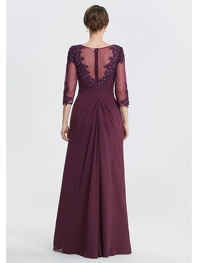 Vestidos de madre de la novia de corte A/princesa con escote joya y largo hasta el suelo