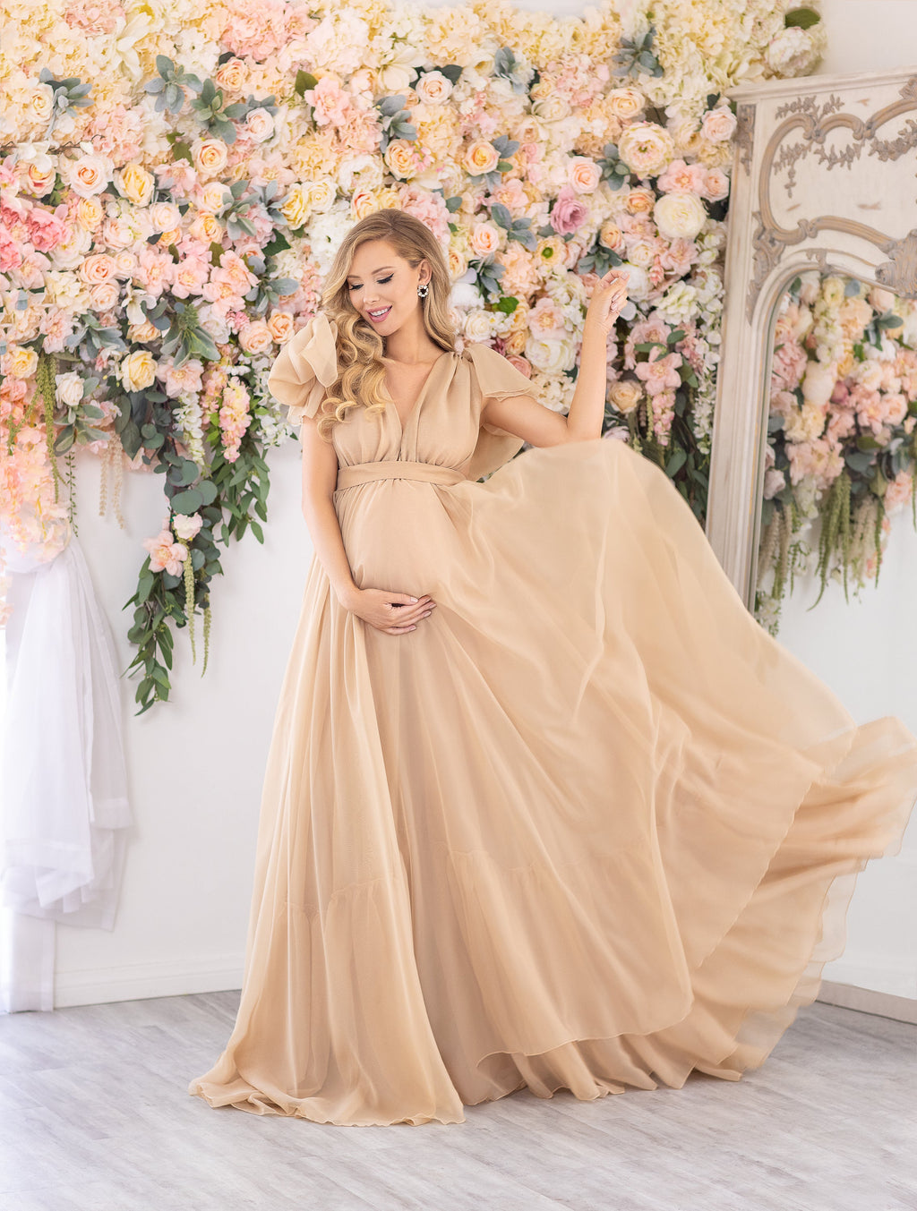 Vestido de maternidad de gasa con mangas abullonadas para boda SY009